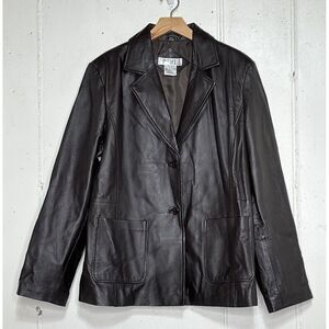 Y2K Tower Hill Collection Leather Blazer 16 Brown Two Button Patch Pocket Jacket